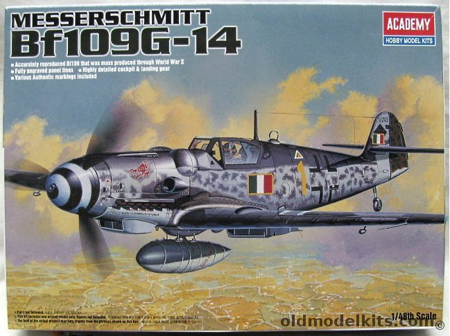 Academy 1/48 Bf-109 G-14 - Luftwaffe 5 Sq 2 Gruppo Caccia March 1945 Osoppo Italy / 16/JG53 Alfred Michael Jan 1945 Halstoff France (BF109G14), 1682 plastic model kit